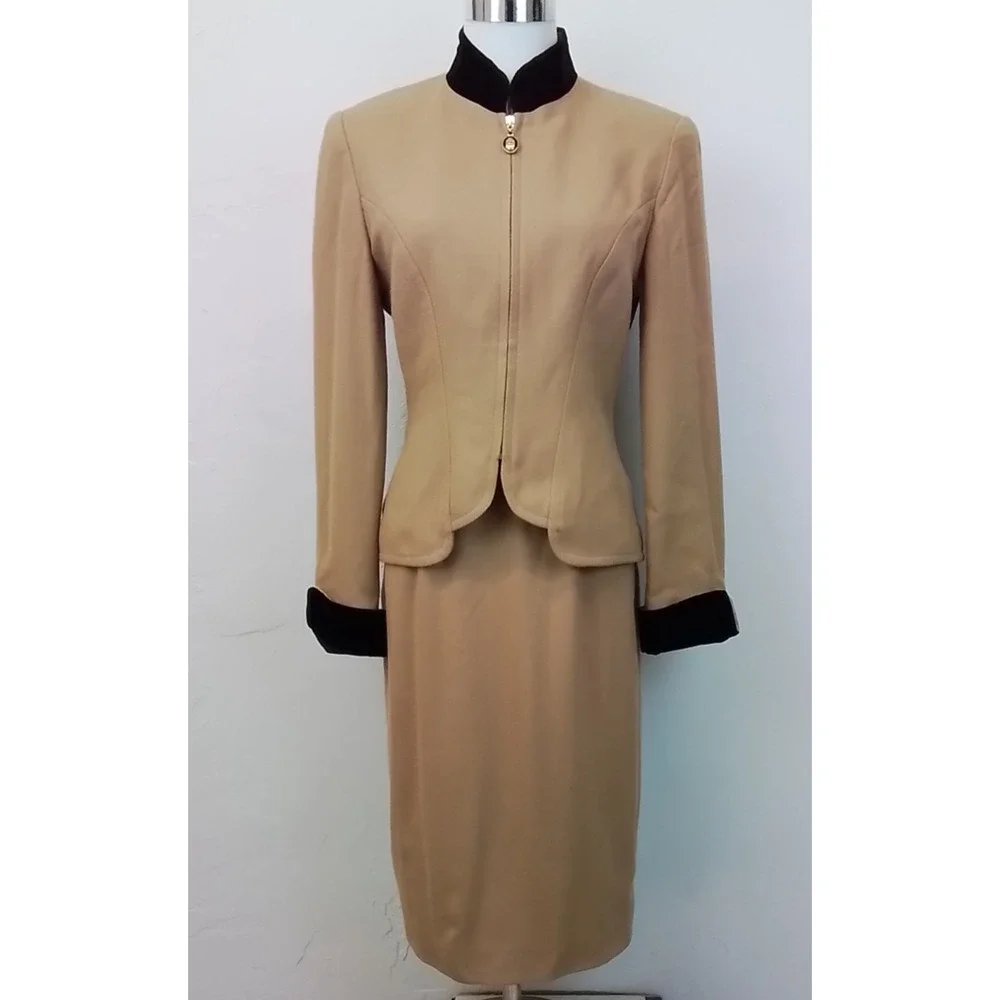 Christian Dior Skirt Suit Set Women's 4 Brown/Black Velvet Jacket + Skirt #J3401